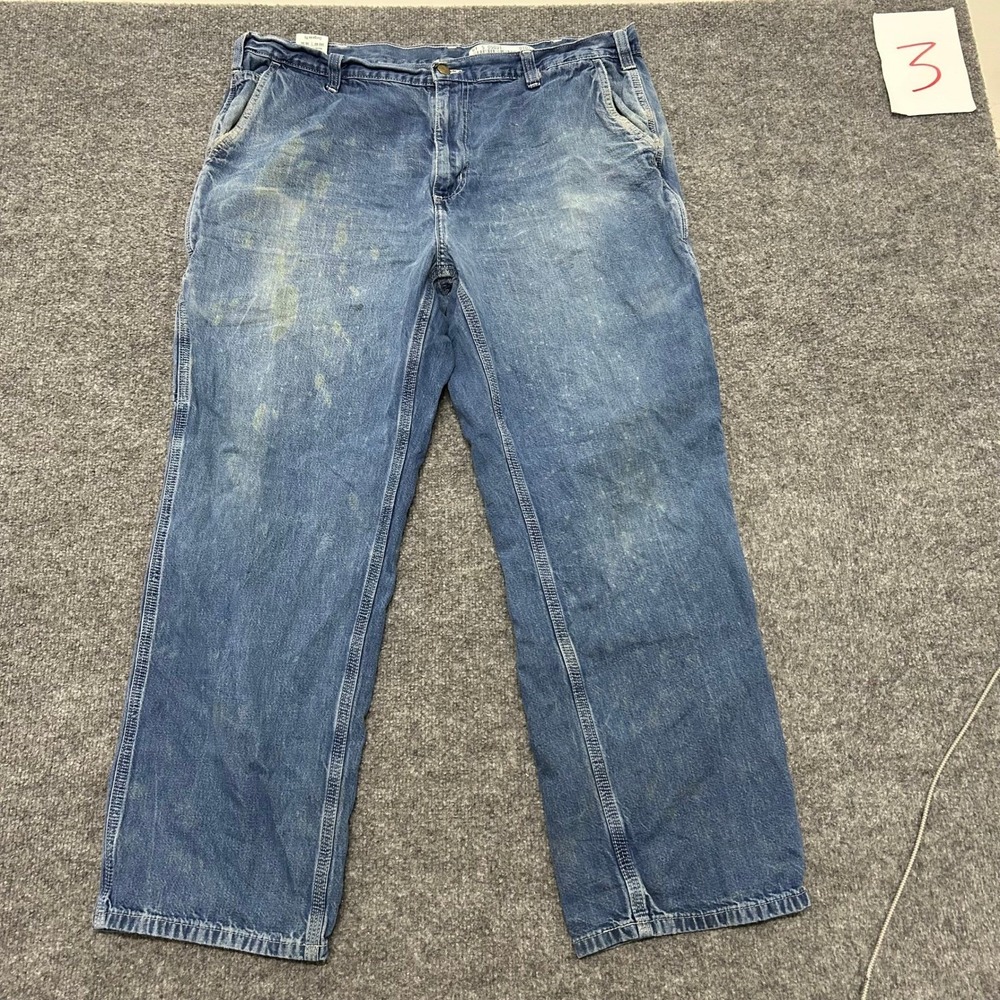 Carhartt Jeans Mens Size 38 Blue Dungaree Fit Carpenter Workwear Stained Wear